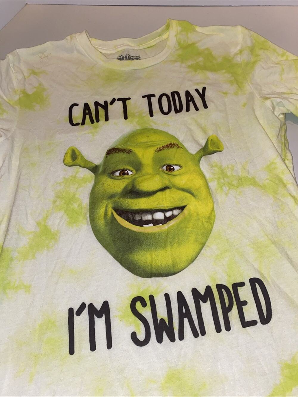 Dreamworks T Shirt Shrek "Can't Today I'm Swamped" Tie-Dye Graphic Tee Small